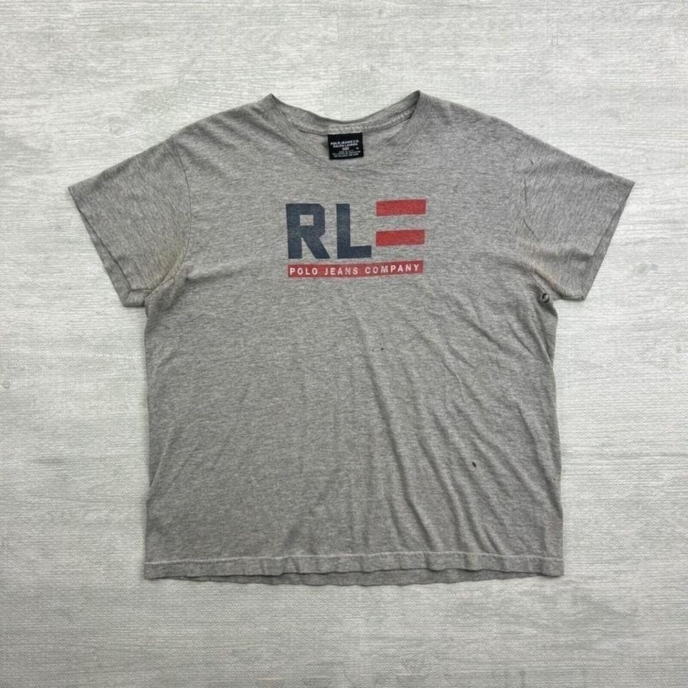 Vintage 90s Polo Ralph Lauren Shirt Gray Jean Company USA Flag Tee